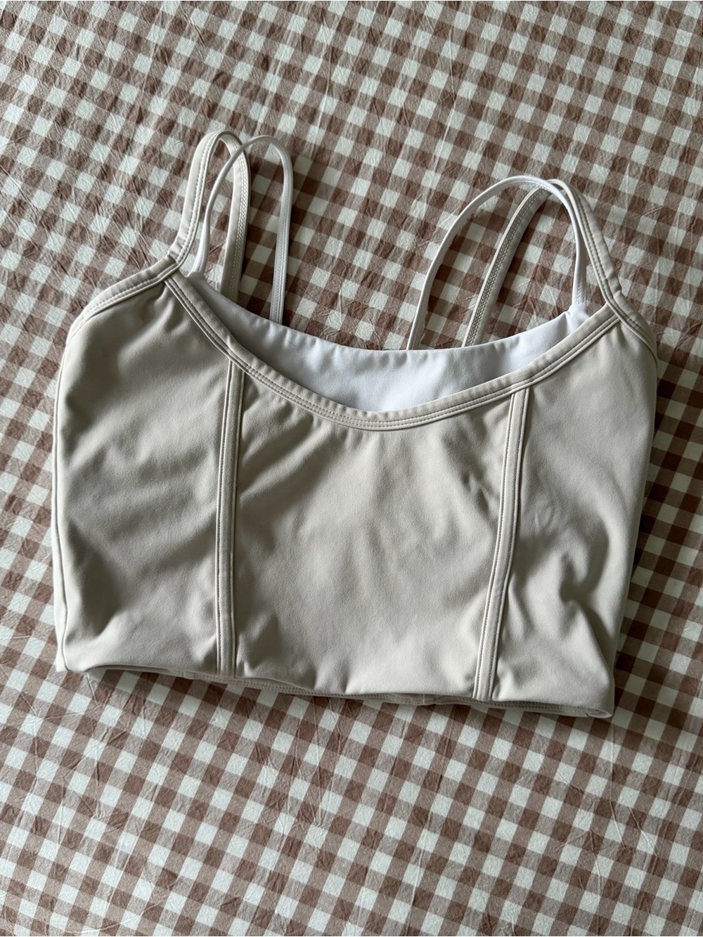 FORM Active Double Layered Corset Style Sports Bra in Taupe & White - Picture 2 of 5